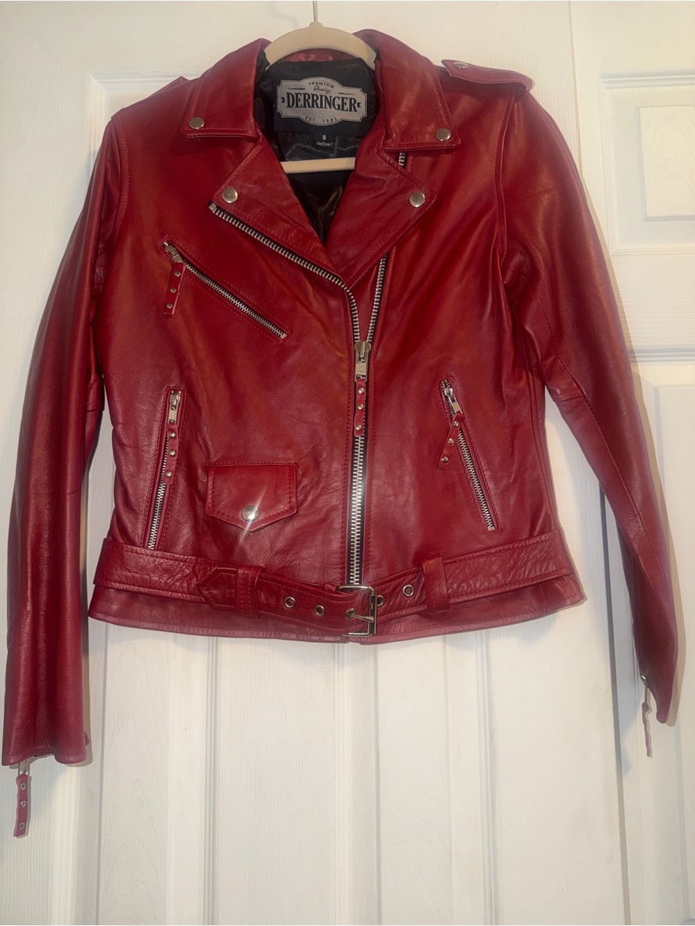Women's Red Leather Moto Jacket